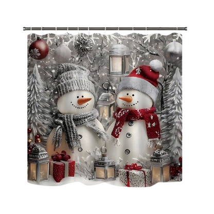 🔥Solange der Vorrat reicht 40 % Rabatt!🎉Weihnachts-Schneemann-Duschvorhang-Sets mit 12 Haken