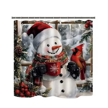 🔥Solange der Vorrat reicht 40 % Rabatt!🎉Weihnachts-Schneemann-Duschvorhang-Sets mit 12 Haken