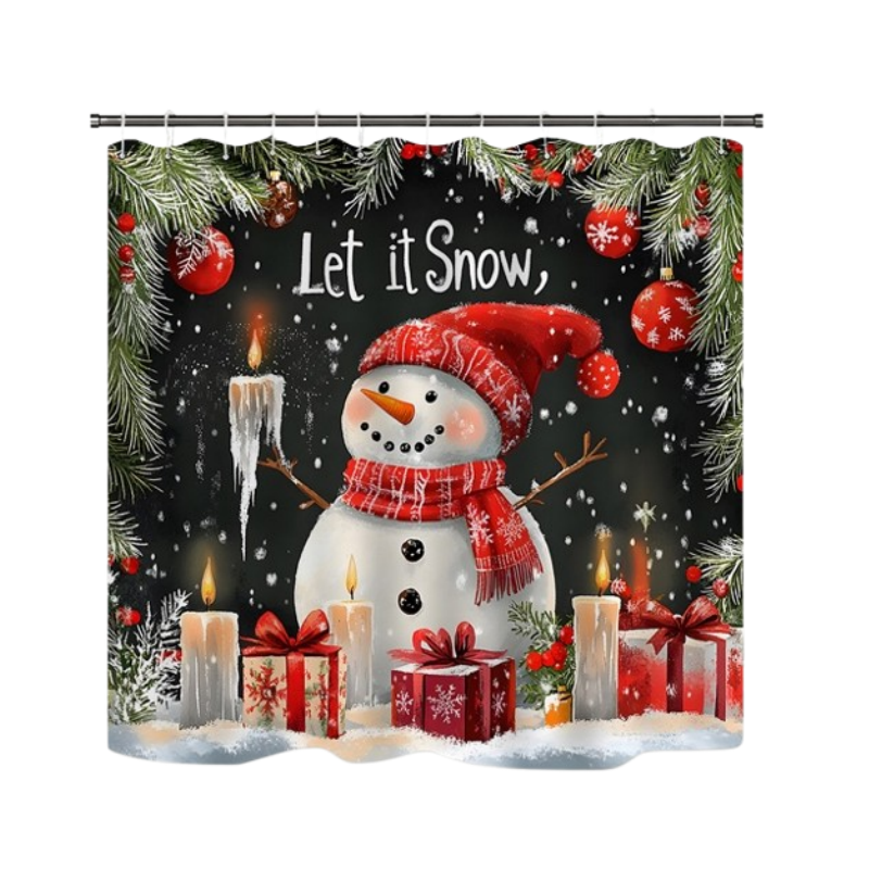 🔥Solange der Vorrat reicht 40 % Rabatt!🎉Weihnachts-Schneemann-Duschvorhang-Sets mit 12 Haken