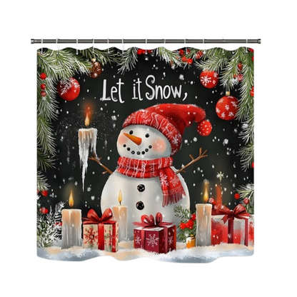 🔥Solange der Vorrat reicht 40 % Rabatt!🎉Weihnachts-Schneemann-Duschvorhang-Sets mit 12 Haken