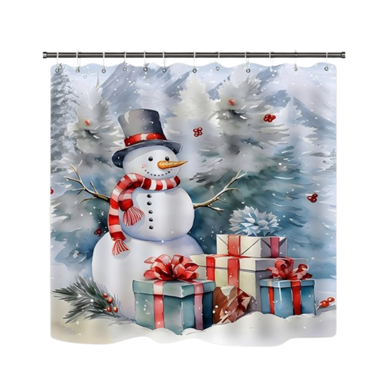 🔥Solange der Vorrat reicht 40 % Rabatt!🎉Weihnachts-Schneemann-Duschvorhang-Sets mit 12 Haken