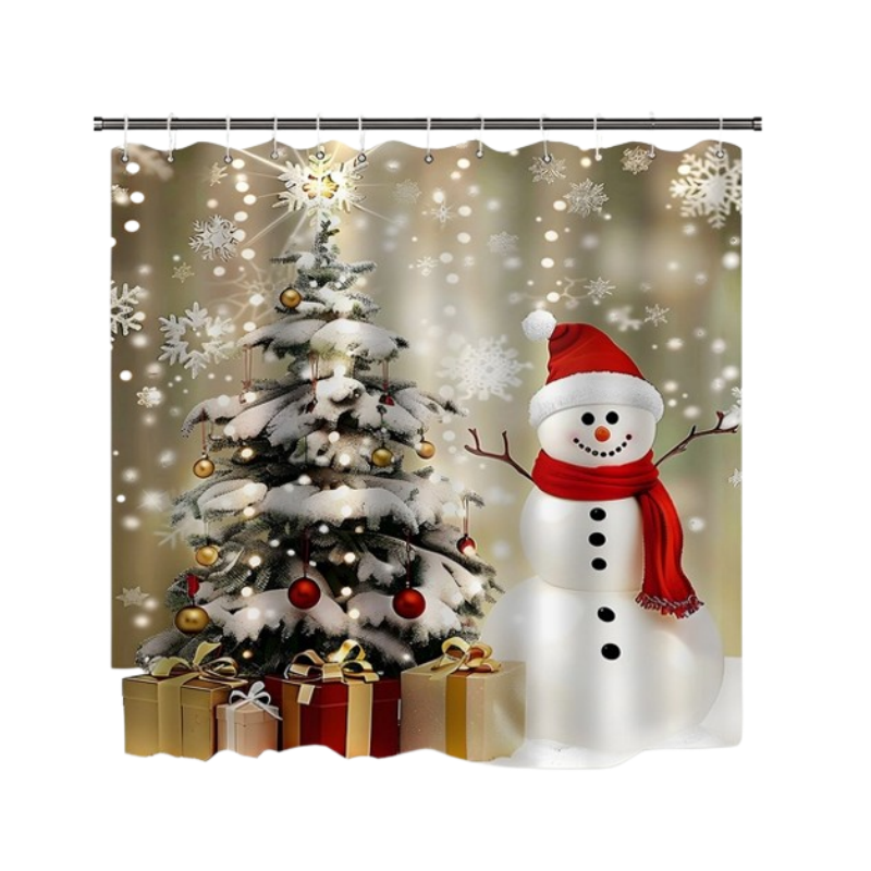 🔥Solange der Vorrat reicht 40 % Rabatt!🎉Weihnachts-Schneemann-Duschvorhang-Sets mit 12 Haken