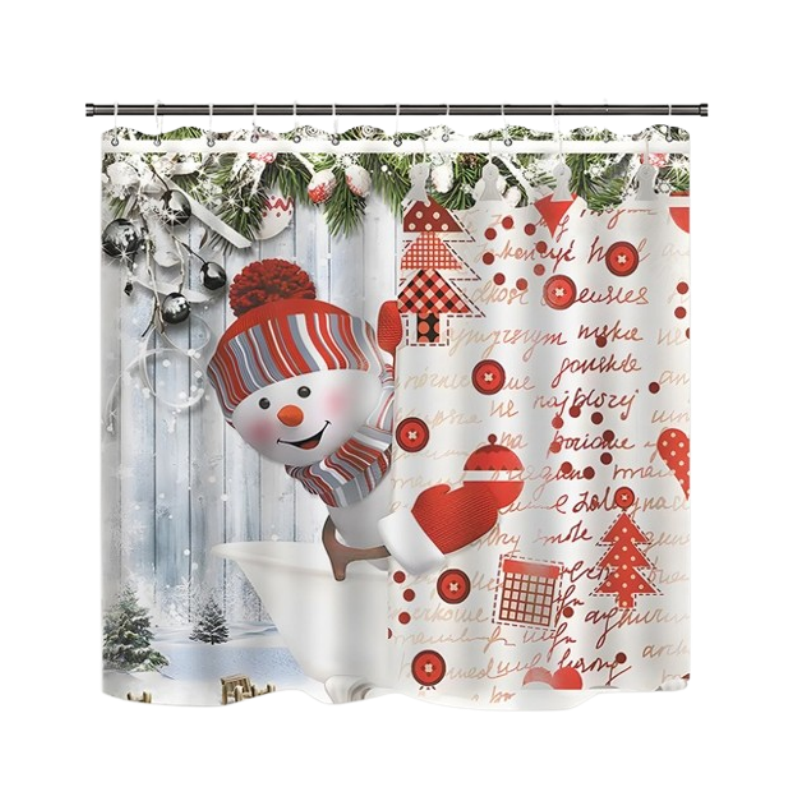 🔥Solange der Vorrat reicht 40 % Rabatt!🎉Weihnachts-Schneemann-Duschvorhang-Sets mit 12 Haken