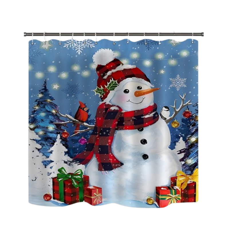 🔥Solange der Vorrat reicht 40 % Rabatt!🎉Weihnachts-Schneemann-Duschvorhang-Sets mit 12 Haken