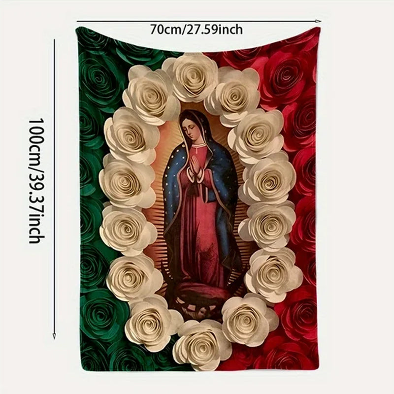 🔥Solange der Vorrat reicht 40 % Rabatt!🌷Flanell-Decke mit Jungfrau Maria und Rosen