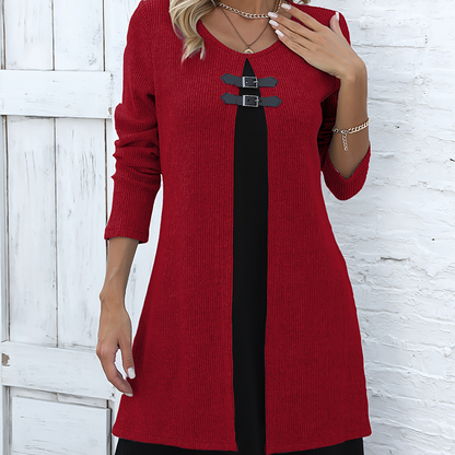 💃Solange der Vorrat reicht 40 % Rabatt!🎉Damenkleid in A-Linie, knielang, mit angedeutetem Zweiteiler-Look