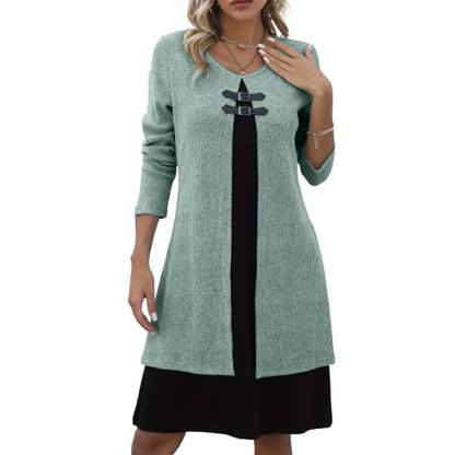 💃Solange der Vorrat reicht 40 % Rabatt!🎉Damenkleid in A-Linie, knielang, mit angedeutetem Zweiteiler-Look