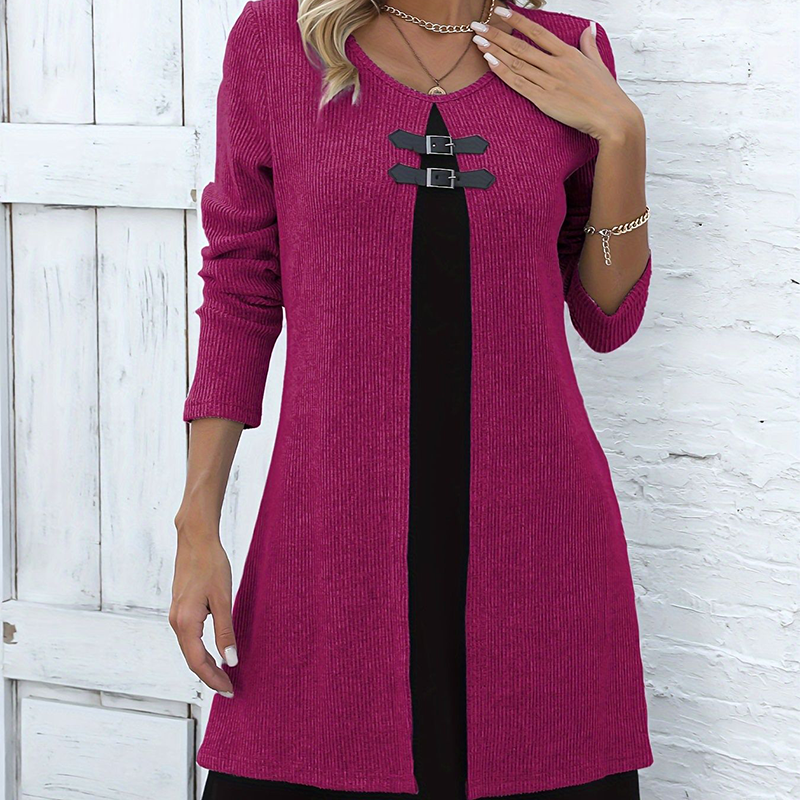 💃Solange der Vorrat reicht 40 % Rabatt!🎉Damenkleid in A-Linie, knielang, mit angedeutetem Zweiteiler-Look