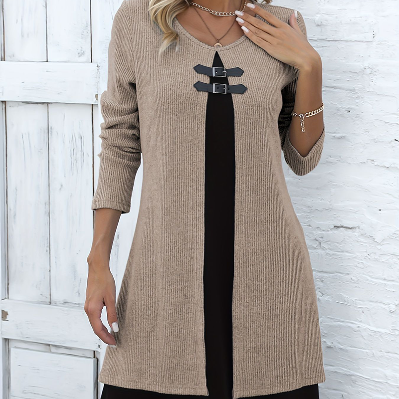 💃Solange der Vorrat reicht 40 % Rabatt!🎉Damenkleid in A-Linie, knielang, mit angedeutetem Zweiteiler-Look