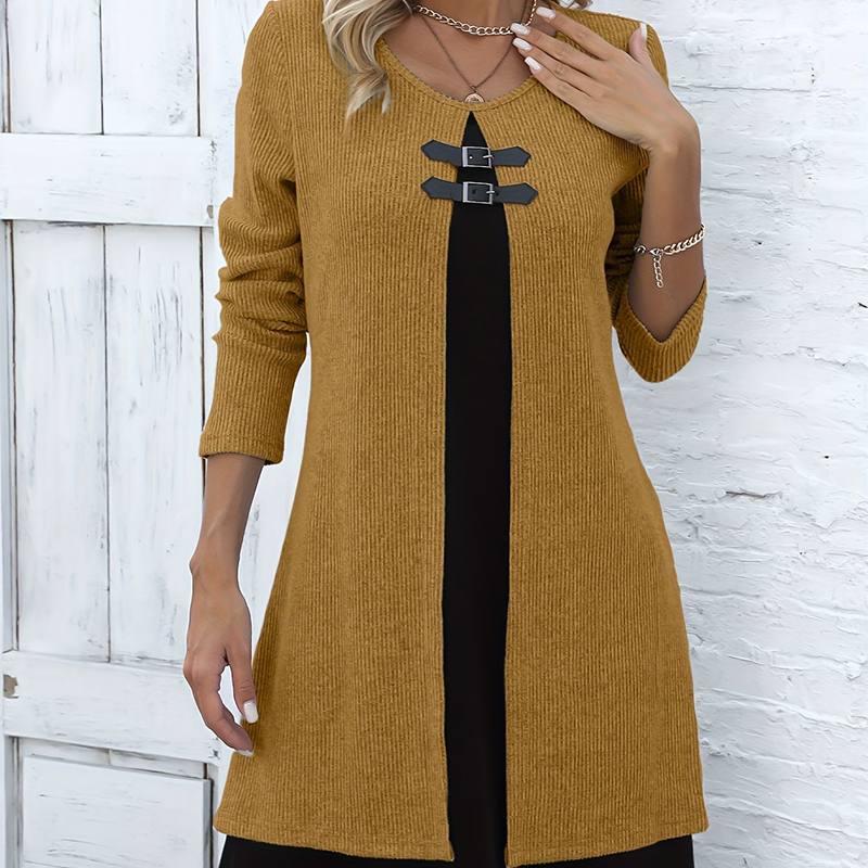 💃Solange der Vorrat reicht 40 % Rabatt!🎉Damenkleid in A-Linie, knielang, mit angedeutetem Zweiteiler-Look