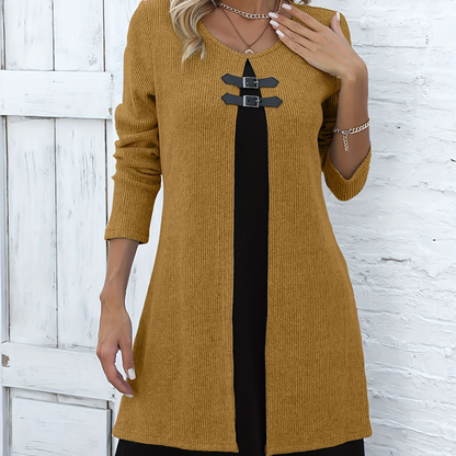 💃Solange der Vorrat reicht 40 % Rabatt!🎉Damenkleid in A-Linie, knielang, mit angedeutetem Zweiteiler-Look