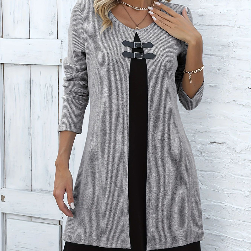💃Solange der Vorrat reicht 40 % Rabatt!🎉Damenkleid in A-Linie, knielang, mit angedeutetem Zweiteiler-Look