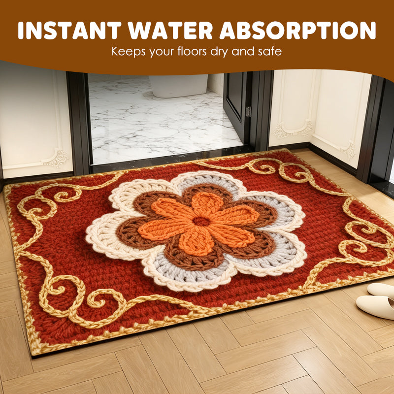 🌲Weihnachtsdeal: 3D-Floral-Garn Bodenmatte - Saugstark & Rutschfest