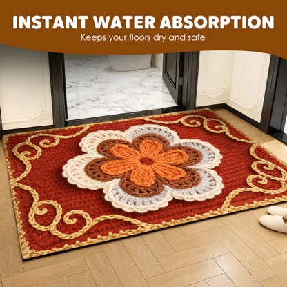 🌲Weihnachtsdeal: 3D-Floral-Garn Bodenmatte - Saugstark & Rutschfest