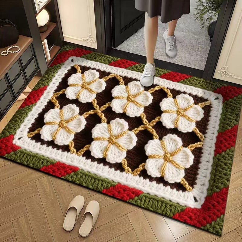 🌲Weihnachtsdeal: 3D-Floral-Garn Bodenmatte - Saugstark & Rutschfest