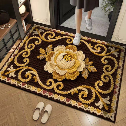 🌲Weihnachtsdeal: 3D-Floral-Garn Bodenmatte - Saugstark & Rutschfest