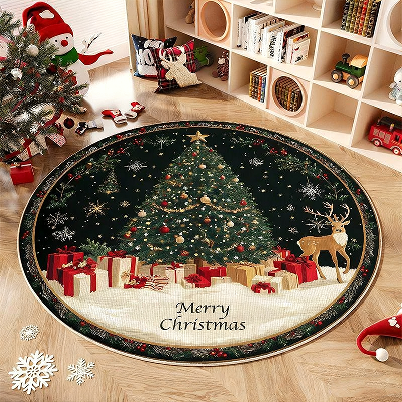 💖Black-Friday-Mega-Angebot – 50 % Rabatt!💖Rutschfester runder Teppich im Weihnachtsbaum-Design