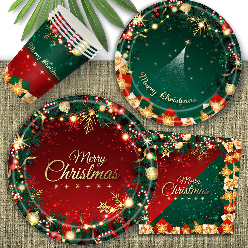 🔥Solange der Vorrat reicht 40 % Rabatt!🎉Weihnachts-Einweggeschirrset aus Papier für 16 Gäste