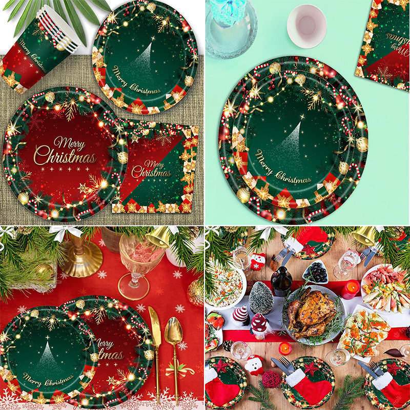🔥Solange der Vorrat reicht 40 % Rabatt!🎉Weihnachts-Einweggeschirrset aus Papier für 16 Gäste
