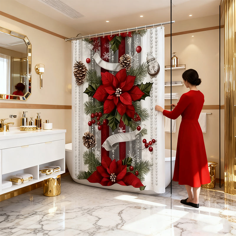 🔥Solange der Vorrat reicht 40 % Rabatt!🎉Weihnachtsroter Druck Feiertags-Duschvorhang