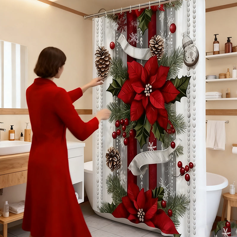 🔥Solange der Vorrat reicht 40 % Rabatt!🎉Weihnachtsroter Druck Feiertags-Duschvorhang