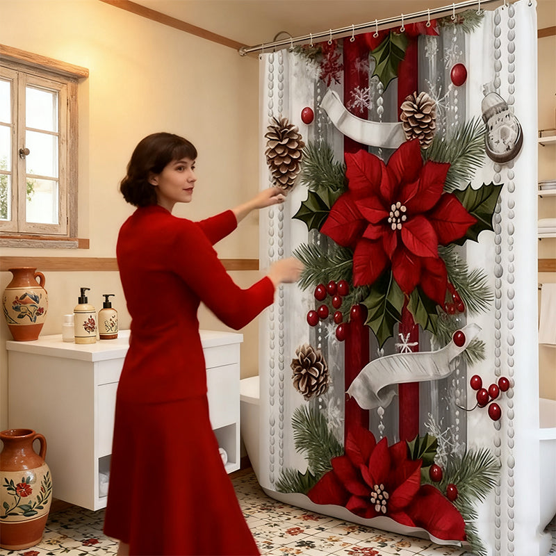 🔥Solange der Vorrat reicht 40 % Rabatt!🎉Weihnachtsroter Druck Feiertags-Duschvorhang