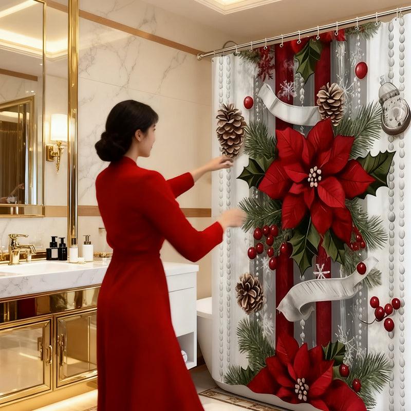 🔥Solange der Vorrat reicht 40 % Rabatt!🎉Weihnachtsroter Druck Feiertags-Duschvorhang