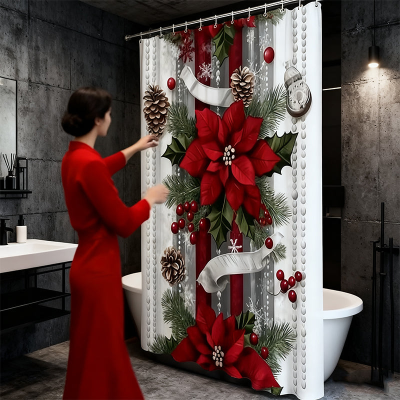 🔥Solange der Vorrat reicht 40 % Rabatt!🎉Weihnachtsroter Druck Feiertags-Duschvorhang