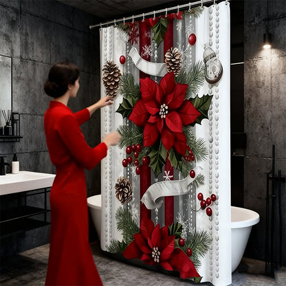 🔥Solange der Vorrat reicht 40 % Rabatt!🎉Weihnachtsroter Druck Feiertags-Duschvorhang