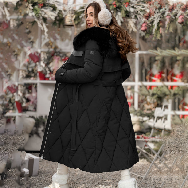 ❄️👚 Damen Lange Plüscht-Kragen Steppjacke – Wärme & Eleganz für den Winter!