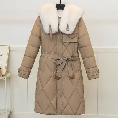 ❄️👚 Damen Lange Plüscht-Kragen Steppjacke – Wärme & Eleganz für den Winter!