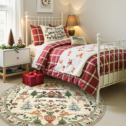 🔥Solange der Vorrat reicht 40 % Rabatt!🎉Runder Weihnachts-Teppich mit Aufdruck, rutschfest und waschbar