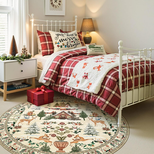 🔥Solange der Vorrat reicht 40 % Rabatt!🎉Runder Weihnachts-Teppich mit Aufdruck, rutschfest und waschbar