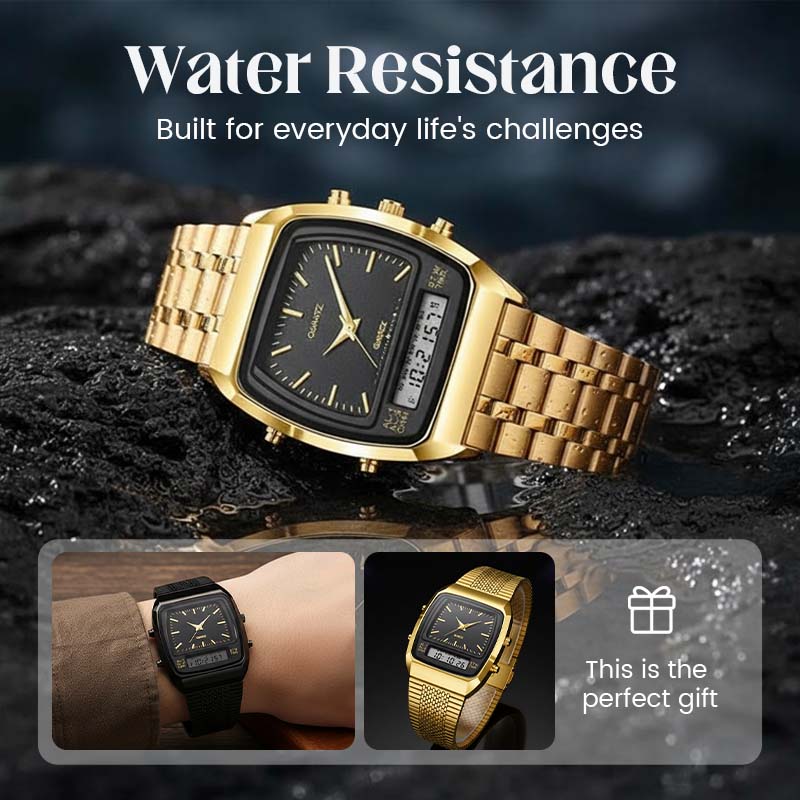Herren Multifunktionsuhr mit Dual-Display – Quarz & Digital, Edelstahlarmband, wasserdicht ⌚💧