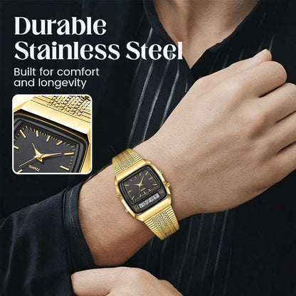 Herren Multifunktionsuhr mit Dual-Display – Quarz & Digital, Edelstahlarmband, wasserdicht ⌚💧