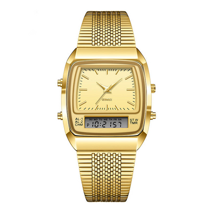 Herren Multifunktionsuhr mit Dual-Display – Quarz & Digital, Edelstahlarmband, wasserdicht ⌚💧
