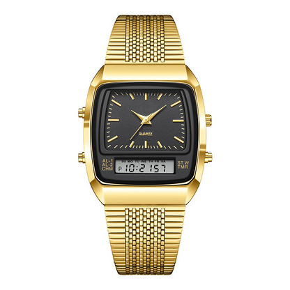 Herren Multifunktionsuhr mit Dual-Display – Quarz & Digital, Edelstahlarmband, wasserdicht ⌚💧
