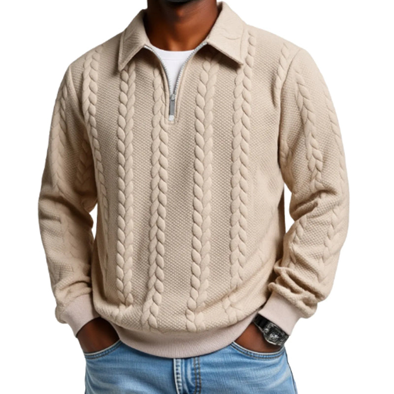 🔥Neuheiten-Angebot – Lässiger Herrenpullover mit halbem Reißverschluss und Zopfmuster