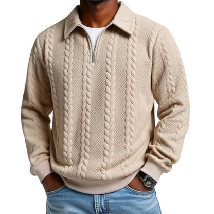 🔥Neuheiten-Angebot – Lässiger Herrenpullover mit halbem Reißverschluss und Zopfmuster