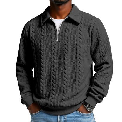 🔥Neuheiten-Angebot – Lässiger Herrenpullover mit halbem Reißverschluss und Zopfmuster