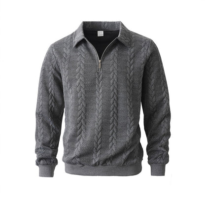 🔥Neuheiten-Angebot – Lässiger Herrenpullover mit halbem Reißverschluss und Zopfmuster