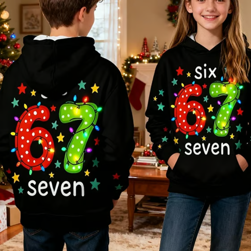 👕 60% RABATT JETZT! ⏰ Kinder Weihnachts-Kapuzenpullover - "67" Print & Weich, Perfekt für Festliche Stimmung ✨
