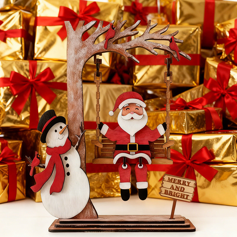 🔥Solange der Vorrat reicht 40 % Rabatt!🎄3D Santa in Holz auf Swing Dekor Tisch
