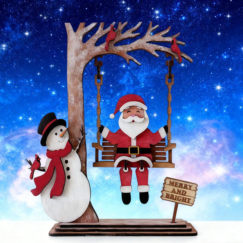 🔥Solange der Vorrat reicht 40 % Rabatt!🎄3D Santa in Holz auf Swing Dekor Tisch