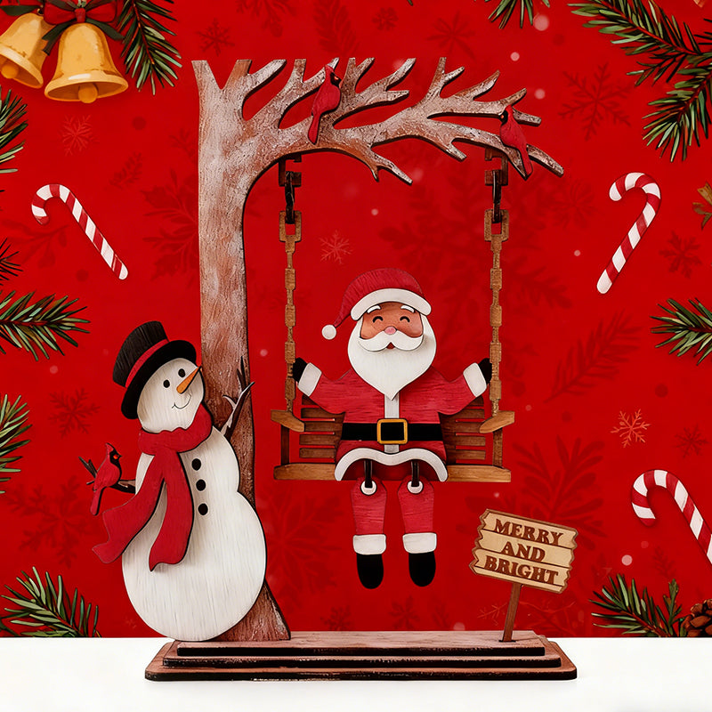 🔥Solange der Vorrat reicht 40 % Rabatt!🎄3D Santa in Holz auf Swing Dekor Tisch