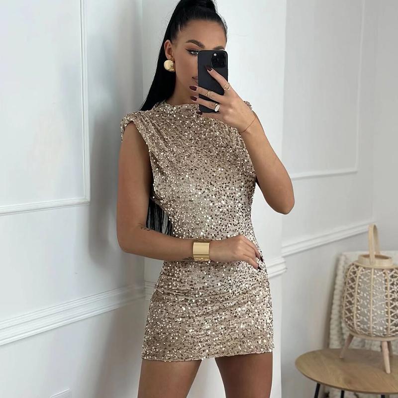 🔥Solange der Vorrat reicht 40 % Rabatt!🎉Ärmelloses, glitzerndes Paillettenkleid für Damen