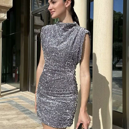 🔥Solange der Vorrat reicht 40 % Rabatt!🎉Ärmelloses, glitzerndes Paillettenkleid für Damen