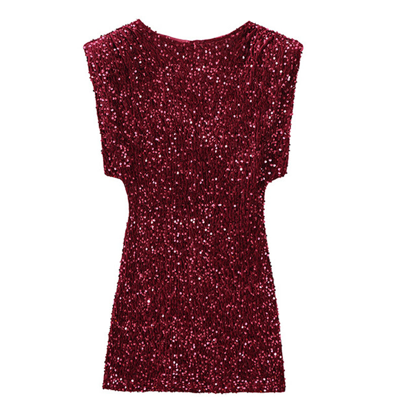 🔥Solange der Vorrat reicht 40 % Rabatt!🎉Ärmelloses, glitzerndes Paillettenkleid für Damen