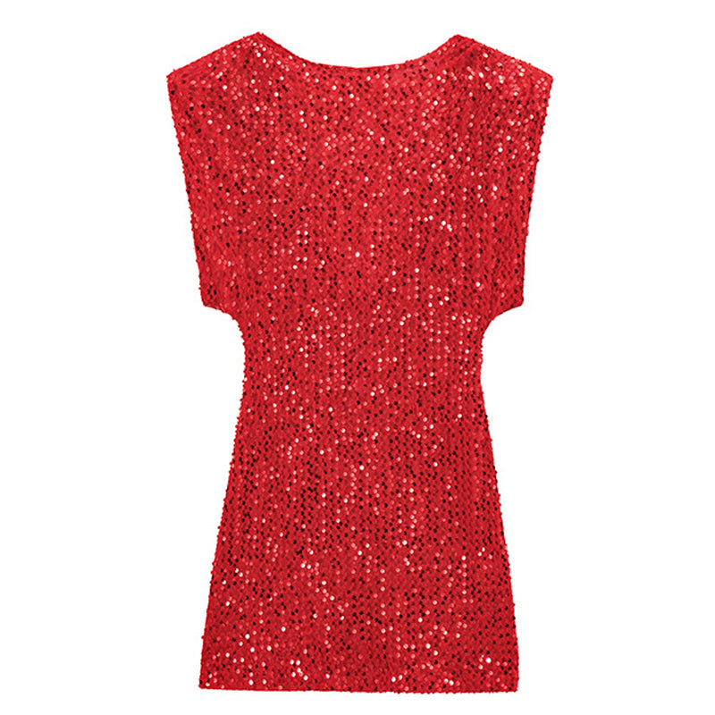 🔥Solange der Vorrat reicht 40 % Rabatt!🎉Ärmelloses, glitzerndes Paillettenkleid für Damen