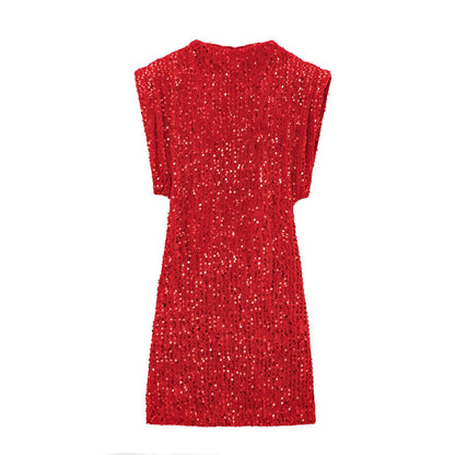 🔥Solange der Vorrat reicht 40 % Rabatt!🎉Ärmelloses, glitzerndes Paillettenkleid für Damen
